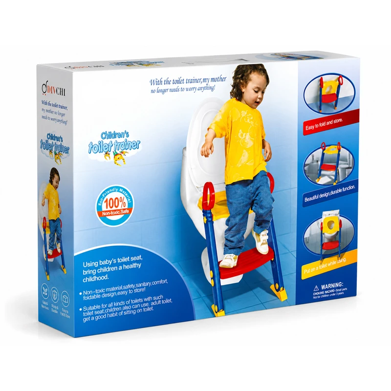 Training Seat Toddler Child Toilet Trainer with Step Stool Ladder – Foldable Potty Training Seat with Anti-Slip Step & Handrails for Kids Ages 1–4 Years
